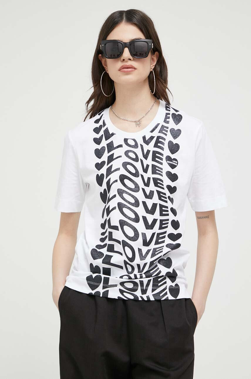 Love Moschino Памучна тениска в бяло - Pepit.bg