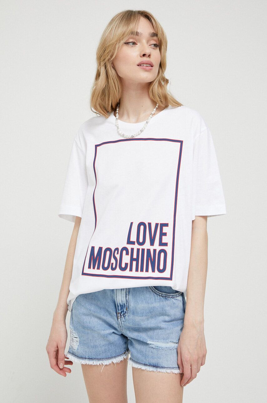 Love Moschino Памучна тениска в бяло - Pepit.bg