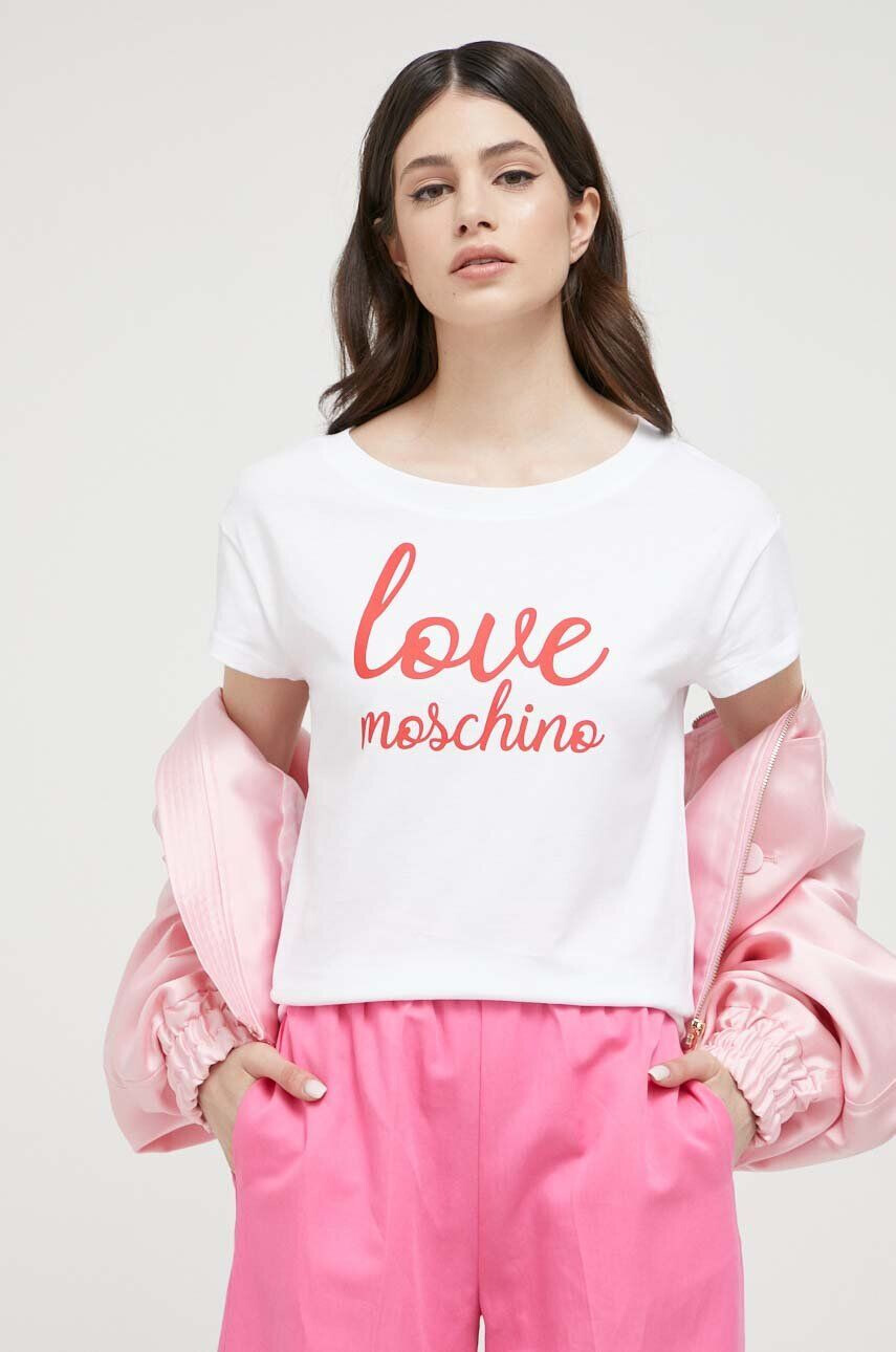 Love Moschino Памучна тениска в бяло - Pepit.bg