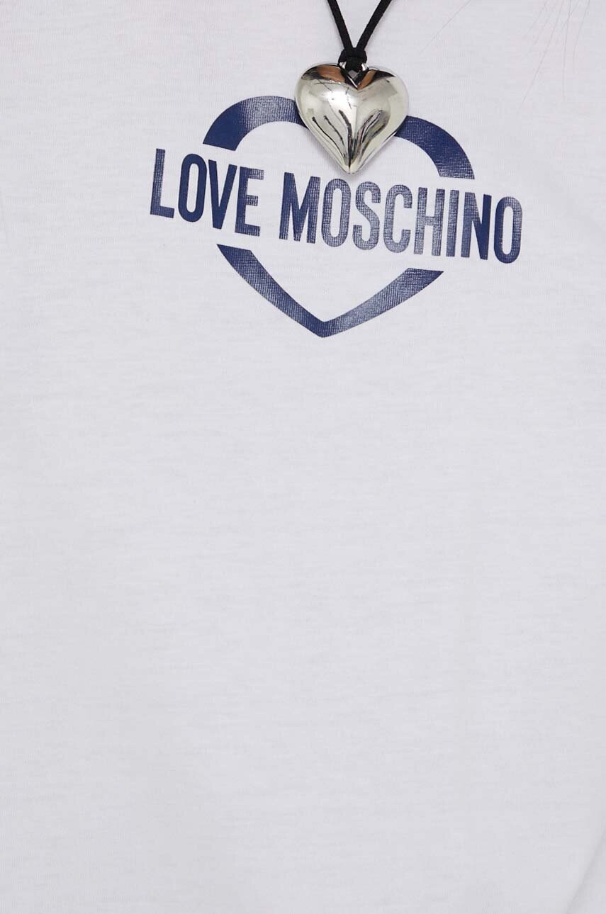 Love Moschino Рокля в бяло къс модел с уголемена кройка - Pepit.bg