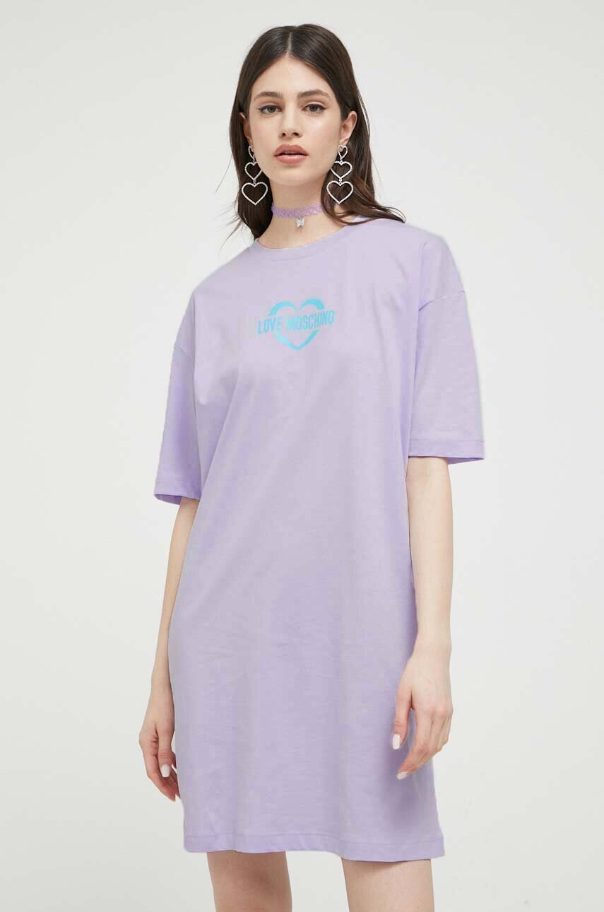 Love Moschino Рокля в лилаво къс модел с уголемена кройка - Pepit.bg