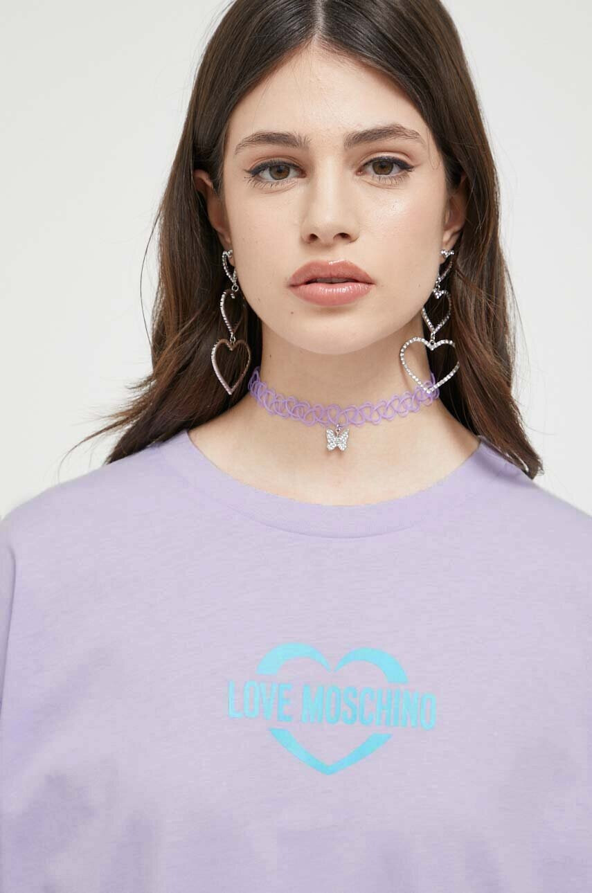 Love Moschino Рокля в лилаво къс модел с уголемена кройка - Pepit.bg
