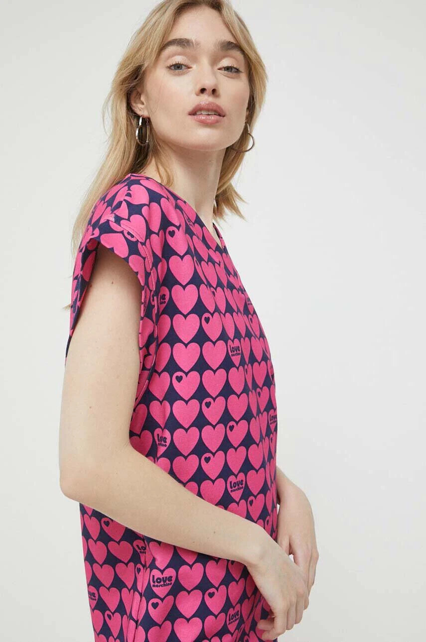 Love Moschino Рокля в розово къс модел с уголемена кройка - Pepit.bg