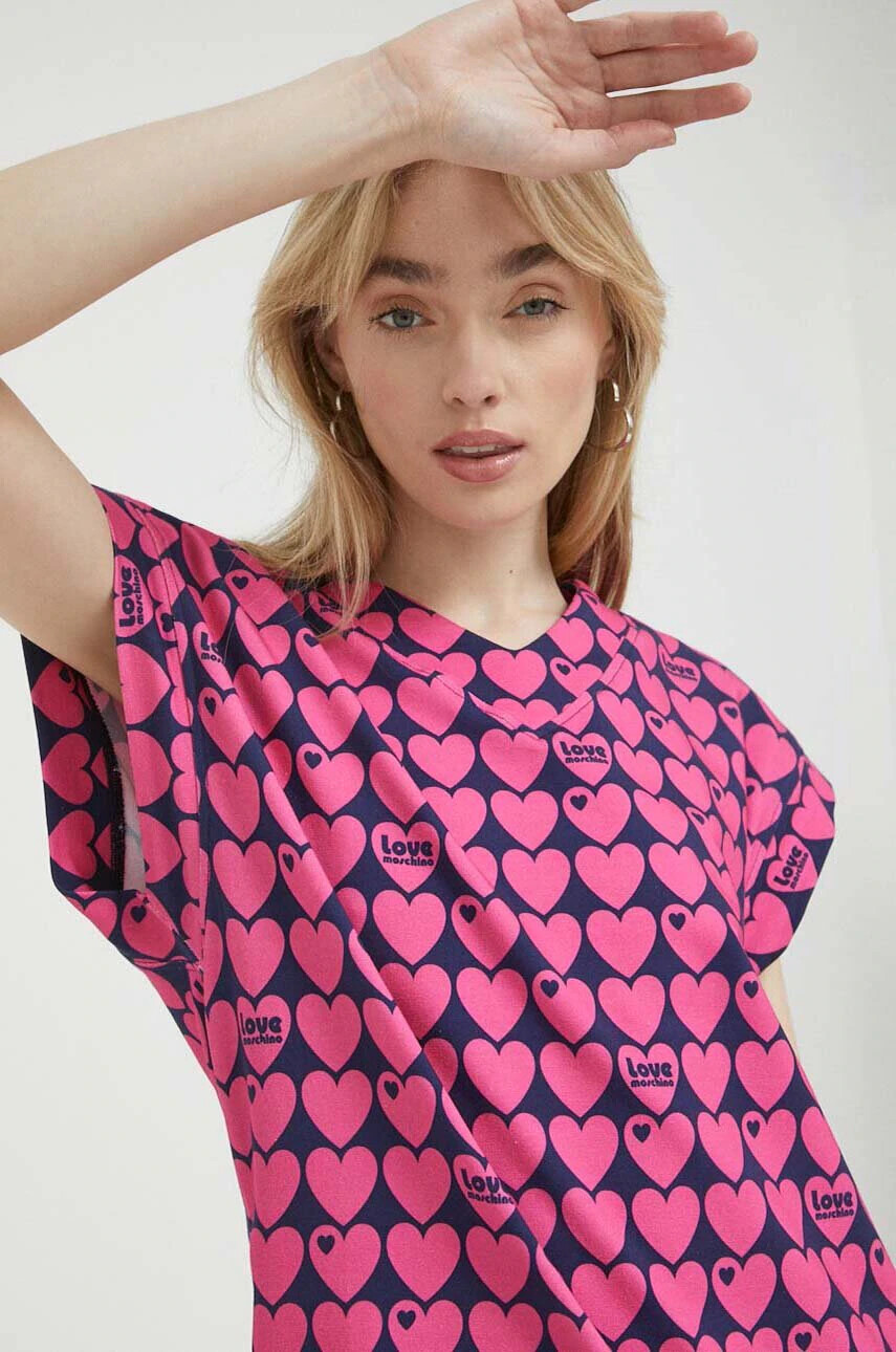 Love Moschino Рокля в розово къс модел с уголемена кройка - Pepit.bg