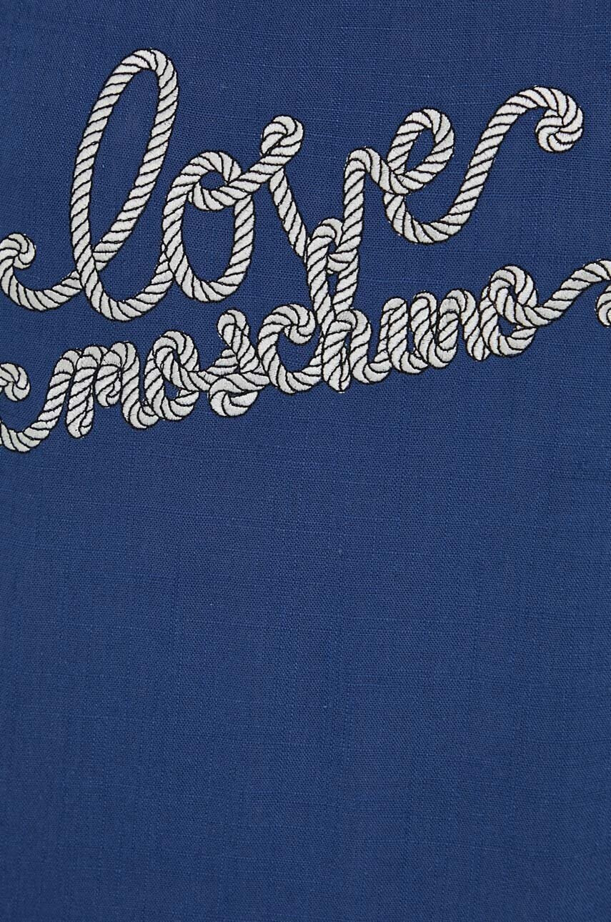 Love Moschino Рокля с лен в синьо къс модел със стандартна кройка - Pepit.bg
