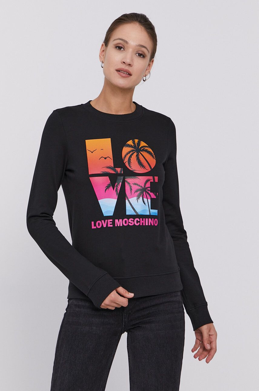 Love Moschino Суичър дамска в черно с апликация - Pepit.bg