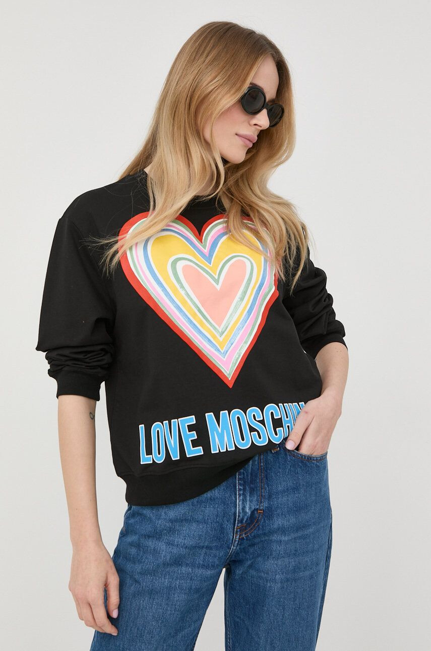 Love Moschino Суичър в черно с принт - Pepit.bg