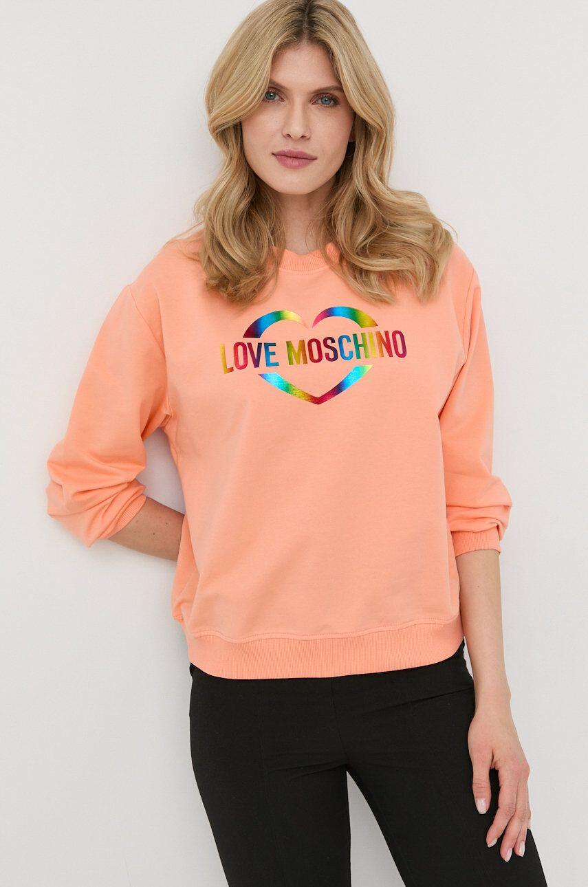 Love Moschino Суичър дамски в оранжево - Pepit.bg