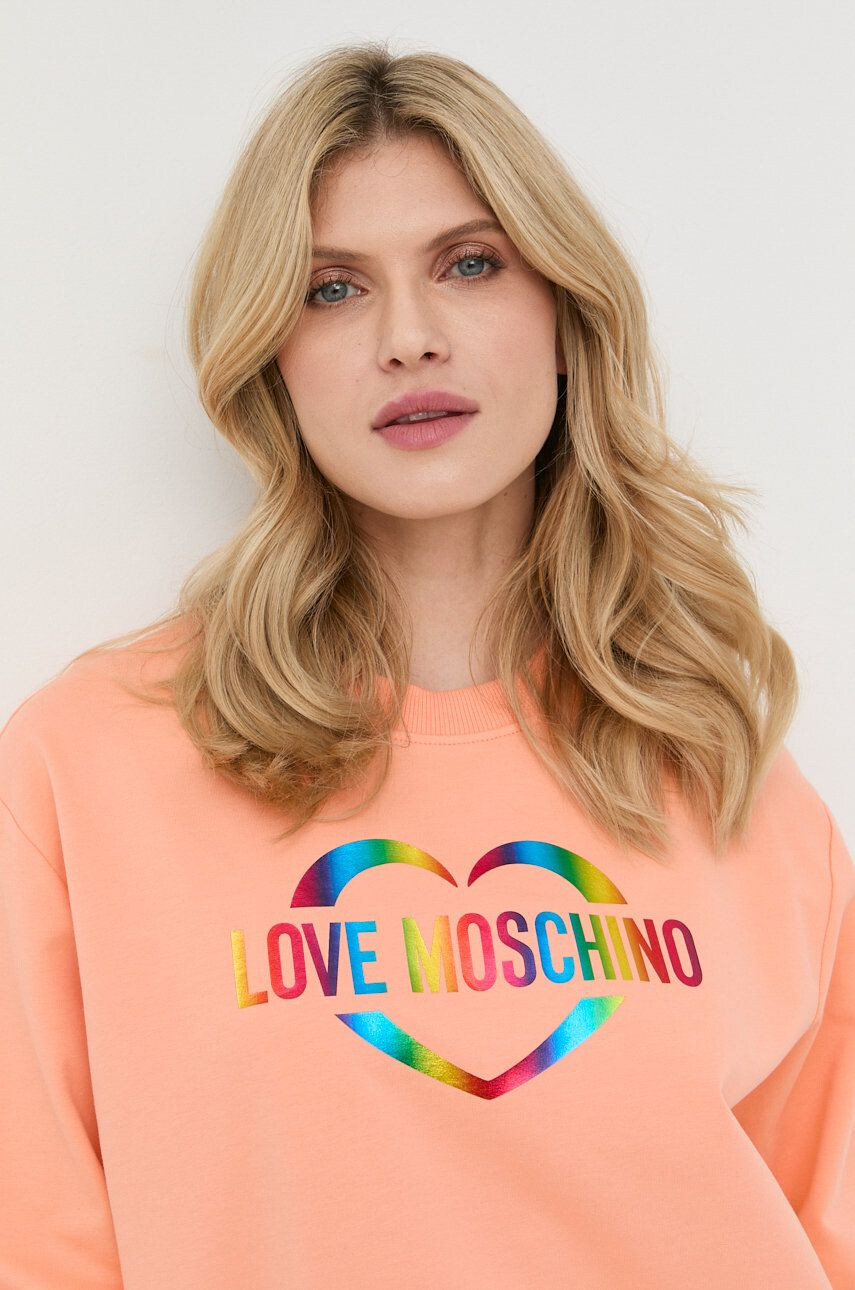 Love Moschino Суичър дамски в оранжево - Pepit.bg