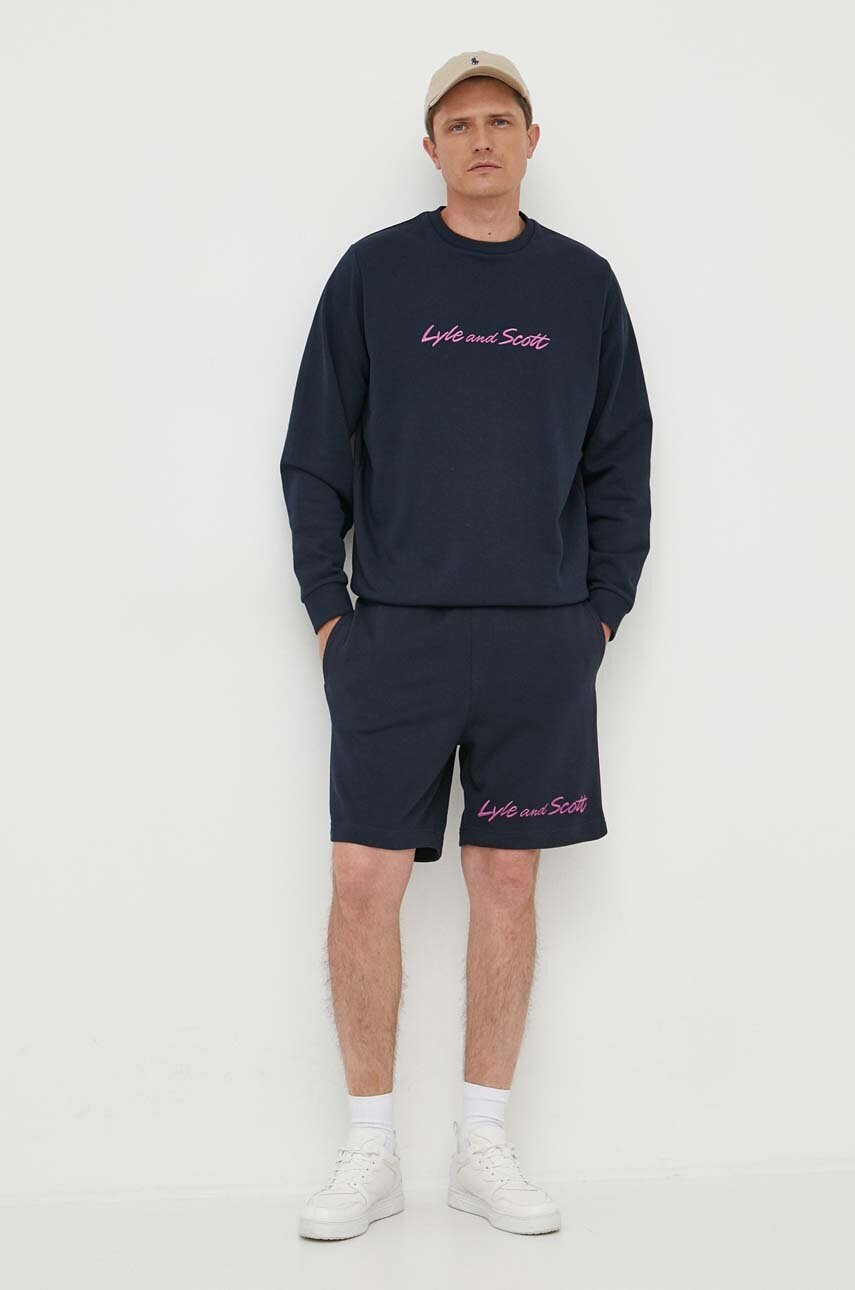 Lyle & Scott Памучен суичър в тъмносиньо с апликация - Pepit.bg