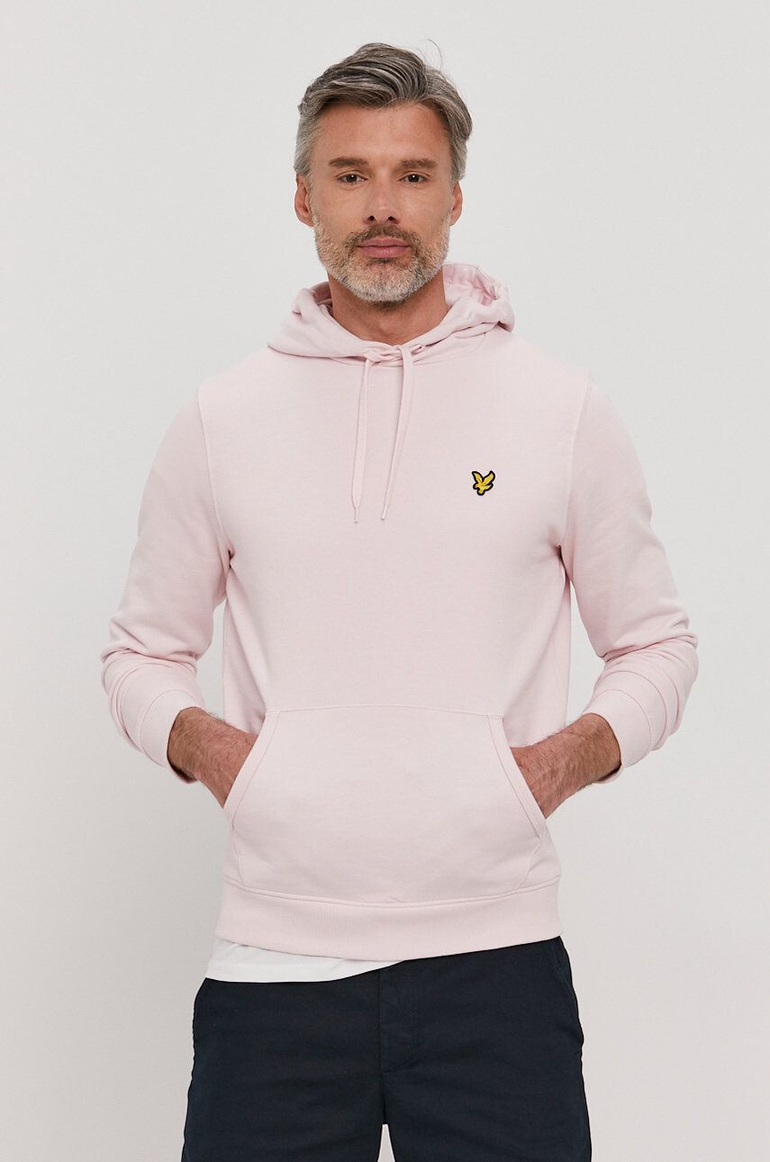 Lyle & Scott Памучен суичър мъжки в розово с изчистен дизайн - Pepit.bg