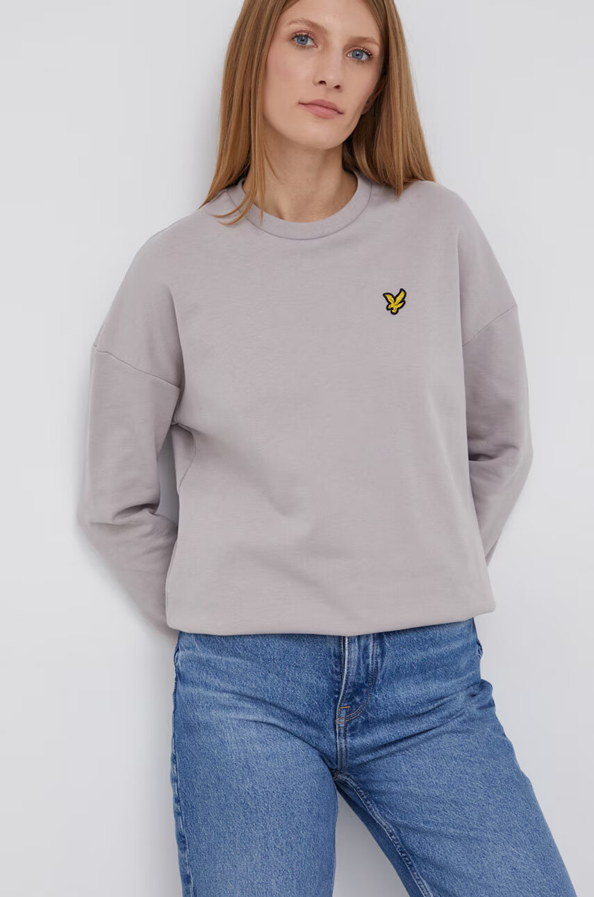 Lyle & Scott Памучен суичър дамски в сиво с изчистен дизайн - Pepit.bg