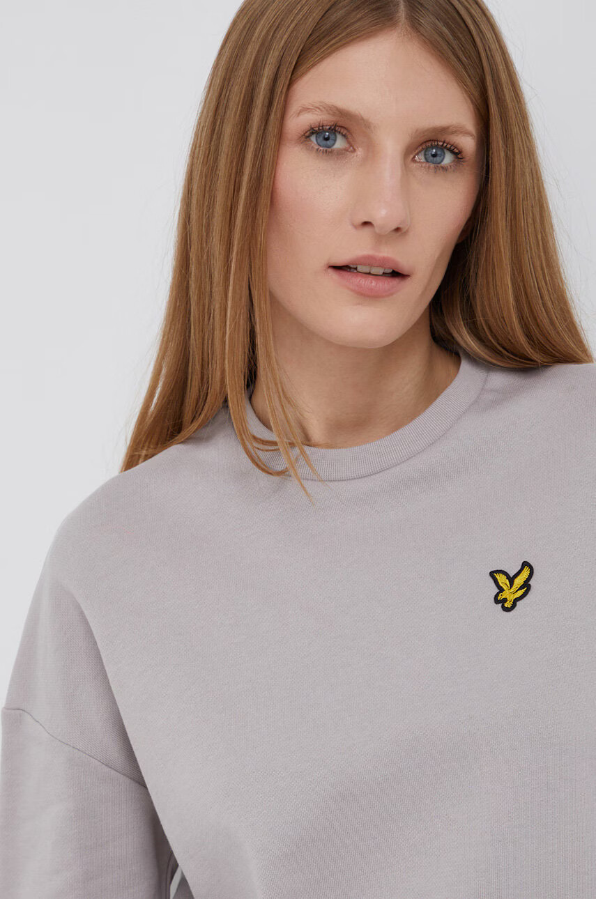 Lyle & Scott Памучен суичър дамски в сиво с изчистен дизайн - Pepit.bg
