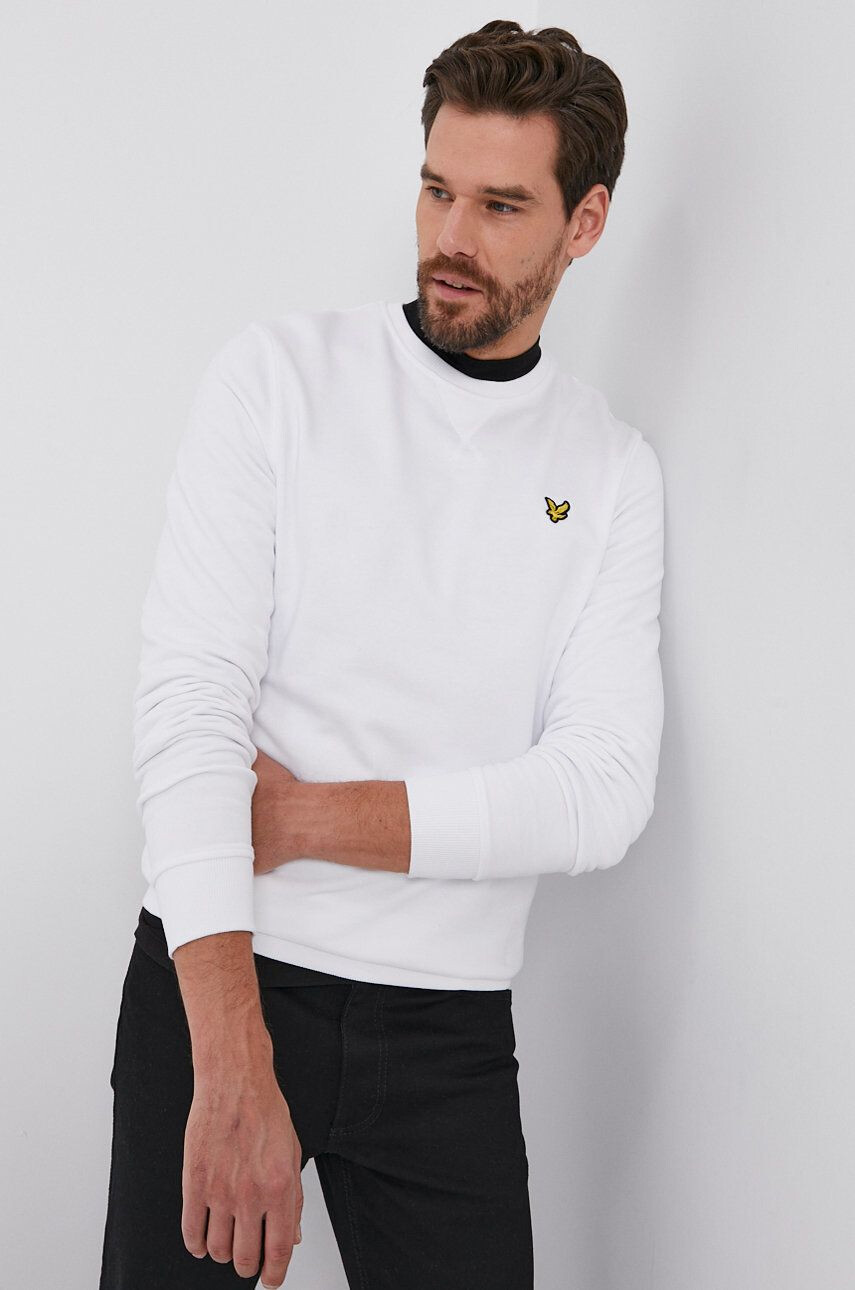 Lyle & Scott Памучен суичър мъжки в бяло с изчистен дизайн - Pepit.bg