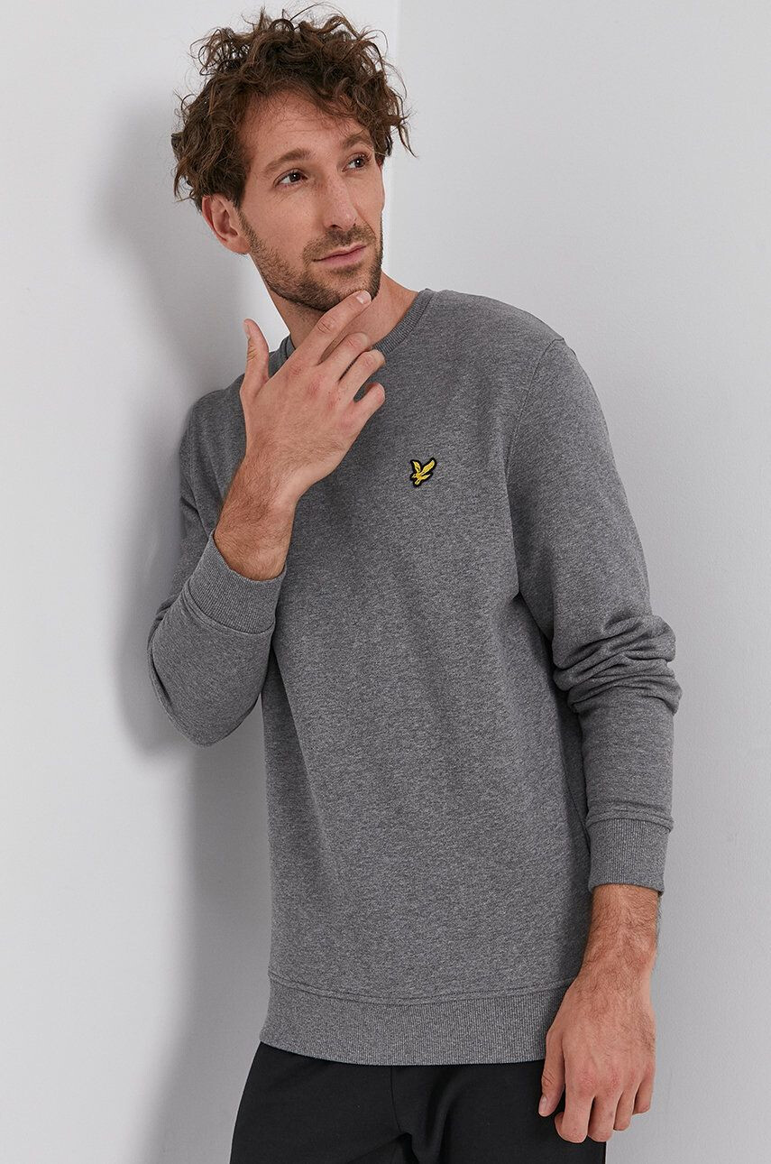 Lyle & Scott Памучен суичър мъжки в сиво с изчистен дизайн - Pepit.bg