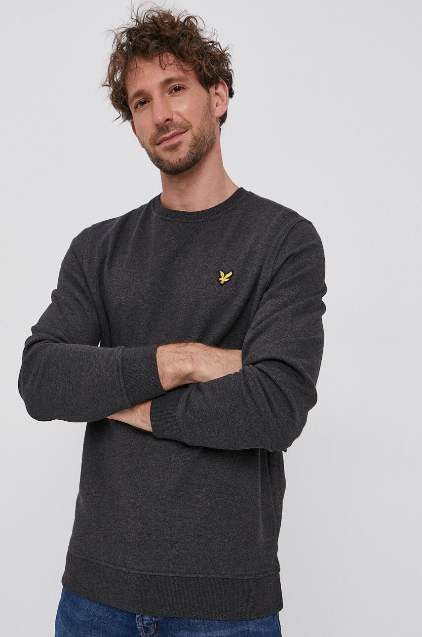 Lyle & Scott Памучен суичър мъжки в сиво с изчистен дизайн - Pepit.bg