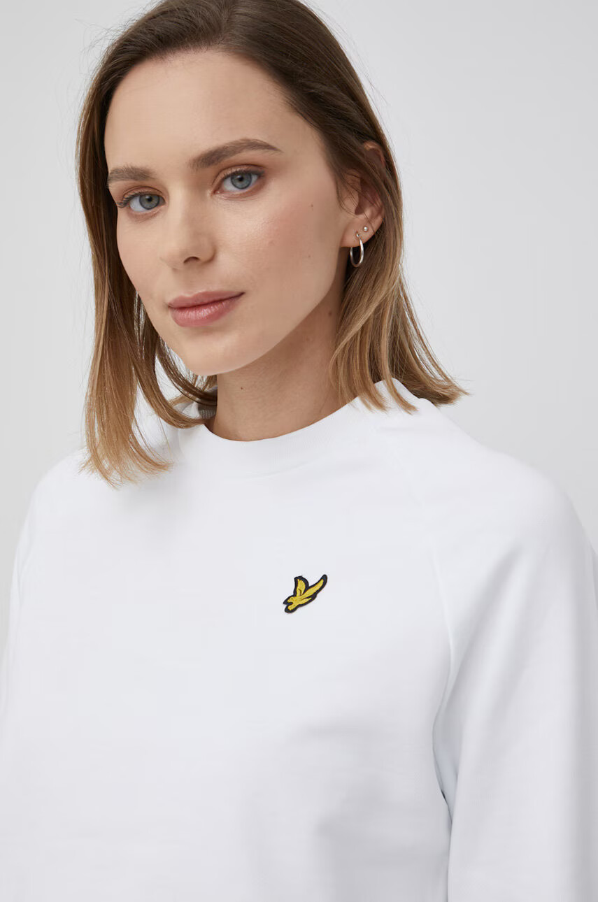 Lyle & Scott Памучен суичър дамска в бяло с изчистен дизайн - Pepit.bg