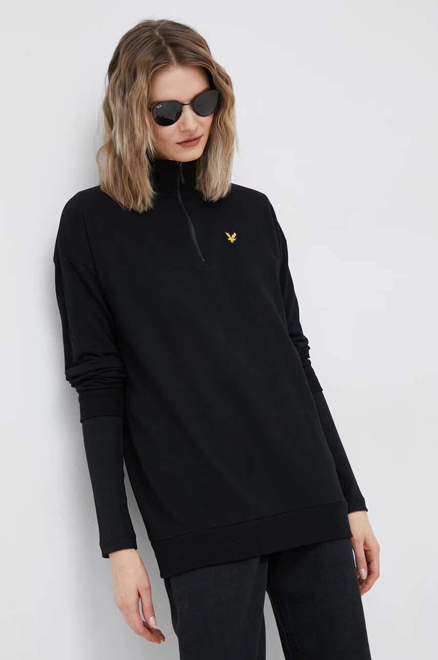 Lyle & Scott Памучен суичър в черно с изчистен дизайн - Pepit.bg