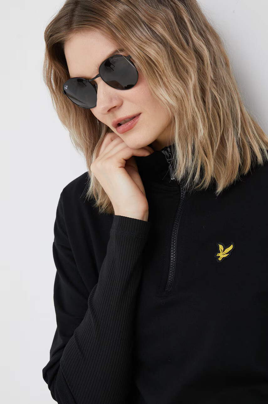 Lyle & Scott Памучен суичър в черно с изчистен дизайн - Pepit.bg