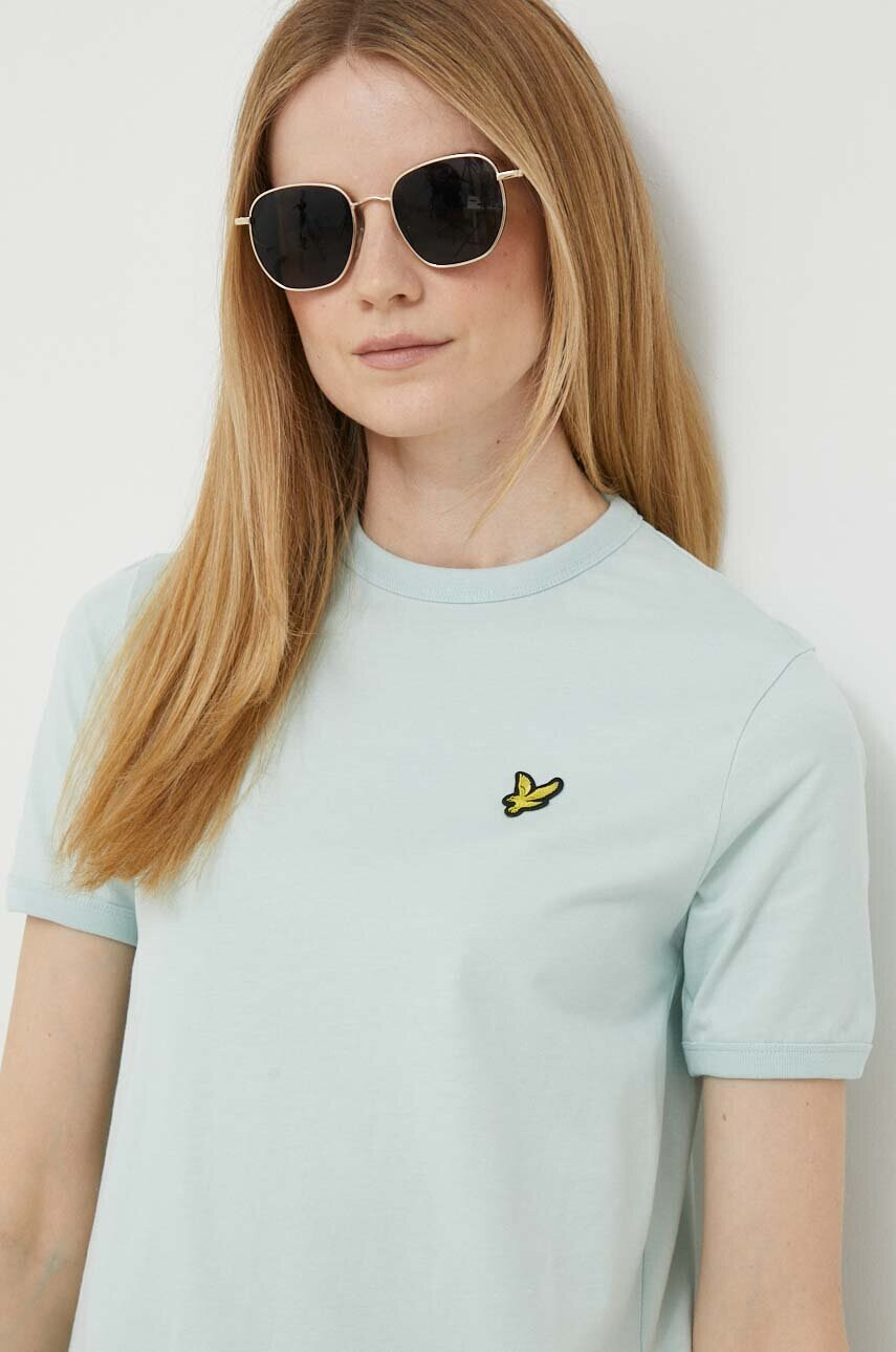 Lyle & Scott Памучна рокля в тюркоазено къс модел със стандартна кройка - Pepit.bg