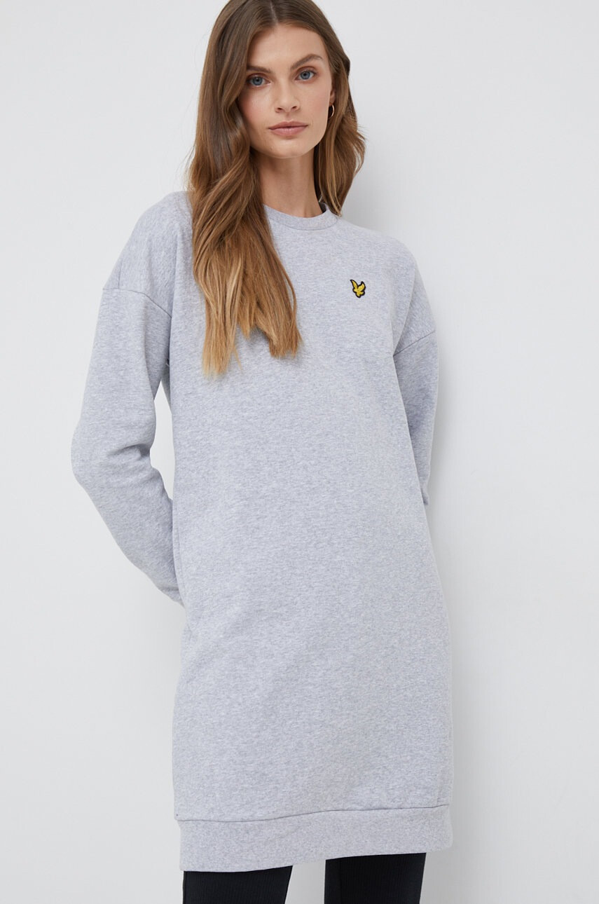 Lyle & Scott Памучна рокля в сиво къс модел със стандартна кройка - Pepit.bg