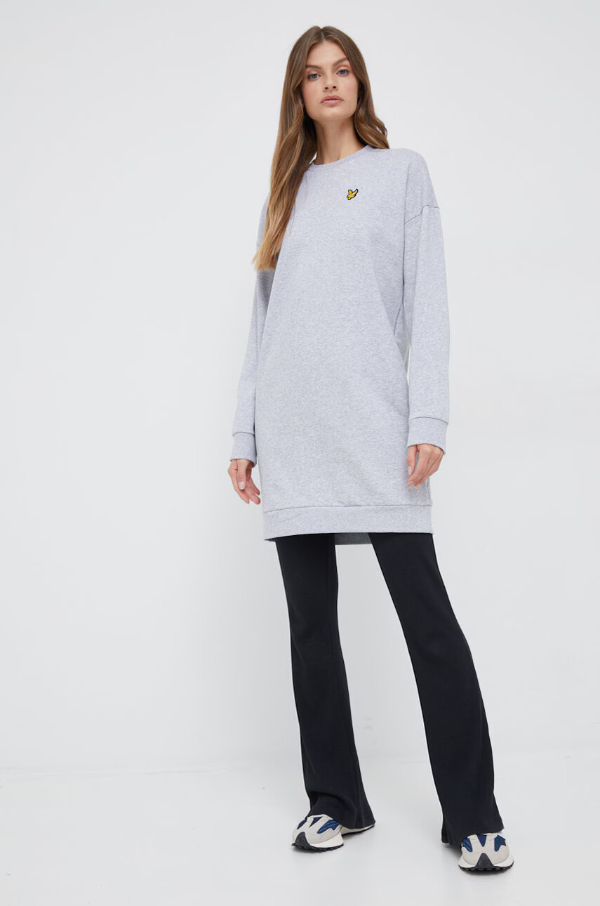 Lyle & Scott Памучна рокля в сиво къс модел със стандартна кройка - Pepit.bg