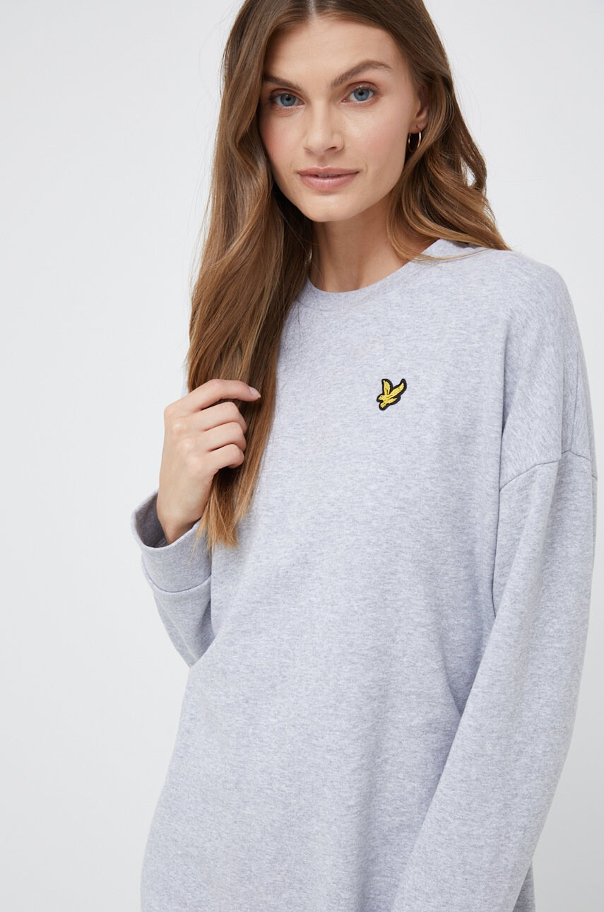 Lyle & Scott Памучна рокля в сиво къс модел със стандартна кройка - Pepit.bg