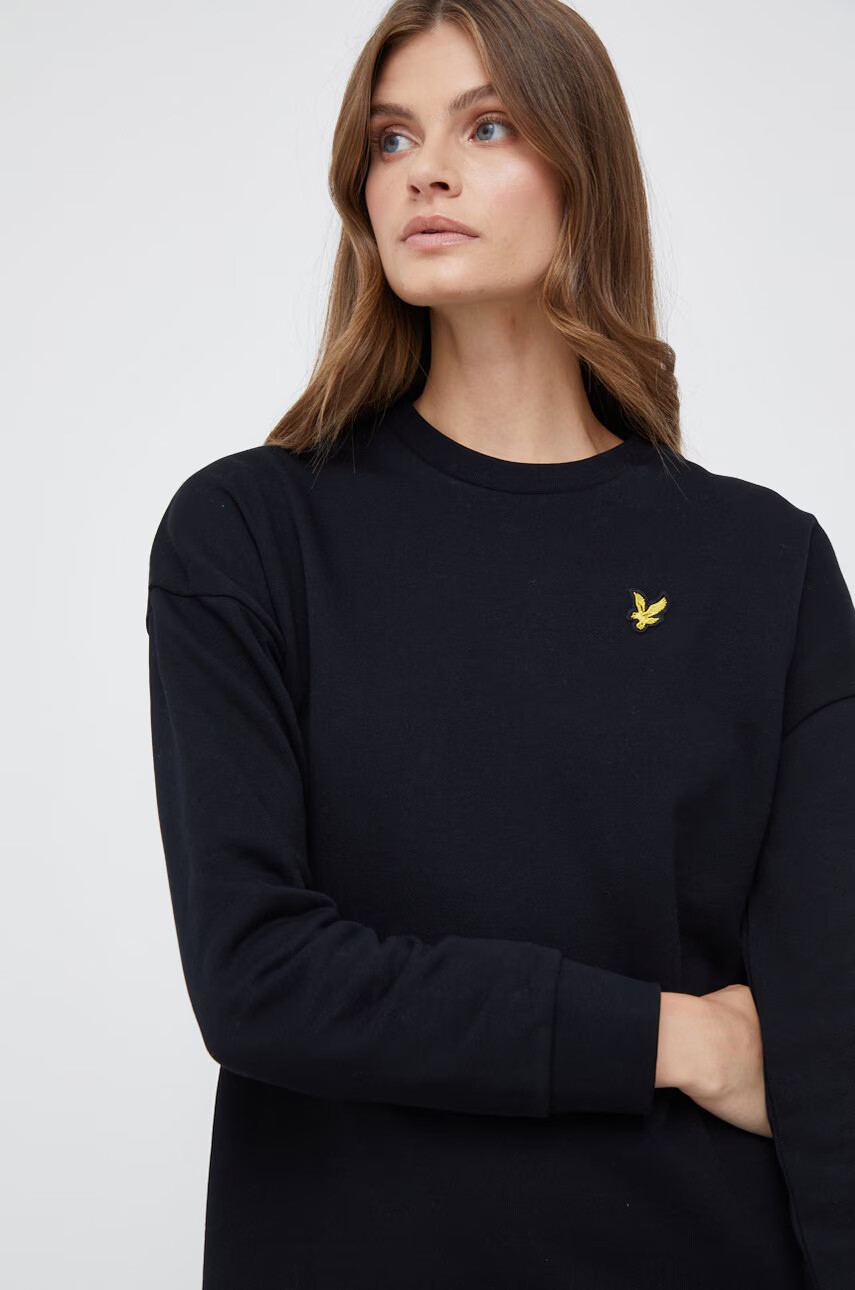 Lyle & Scott Памучна рокля в черно къс модел със стандартна кройка - Pepit.bg