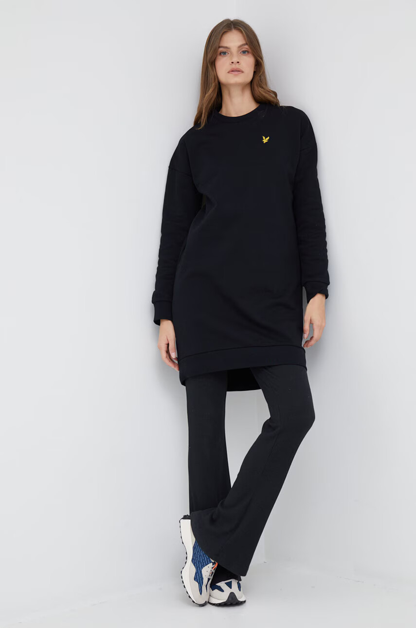 Lyle & Scott Памучна рокля в черно къс модел със стандартна кройка - Pepit.bg