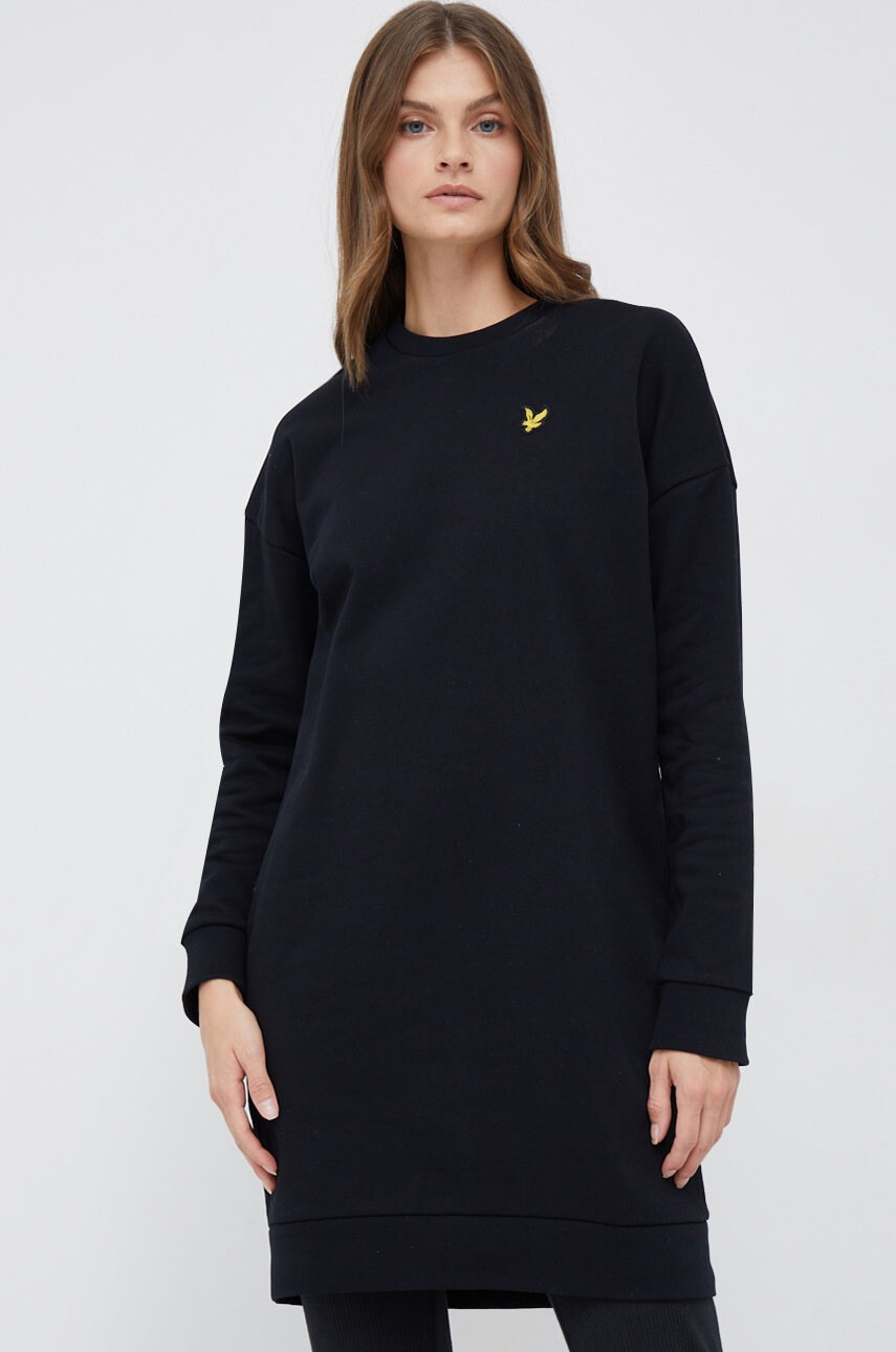 Lyle & Scott Памучна рокля в черно къс модел със стандартна кройка - Pepit.bg