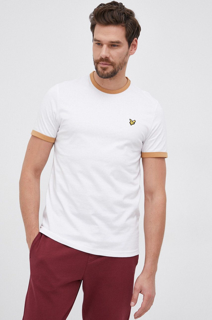 Lyle & Scott Памучна тениска в бяло с апликация - Pepit.bg