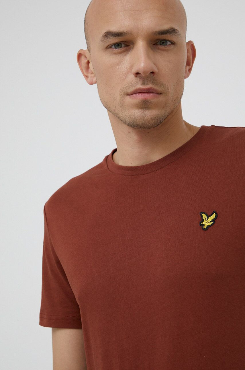 Lyle & Scott Памучна тениска в кафяво с изчистен дизайн - Pepit.bg