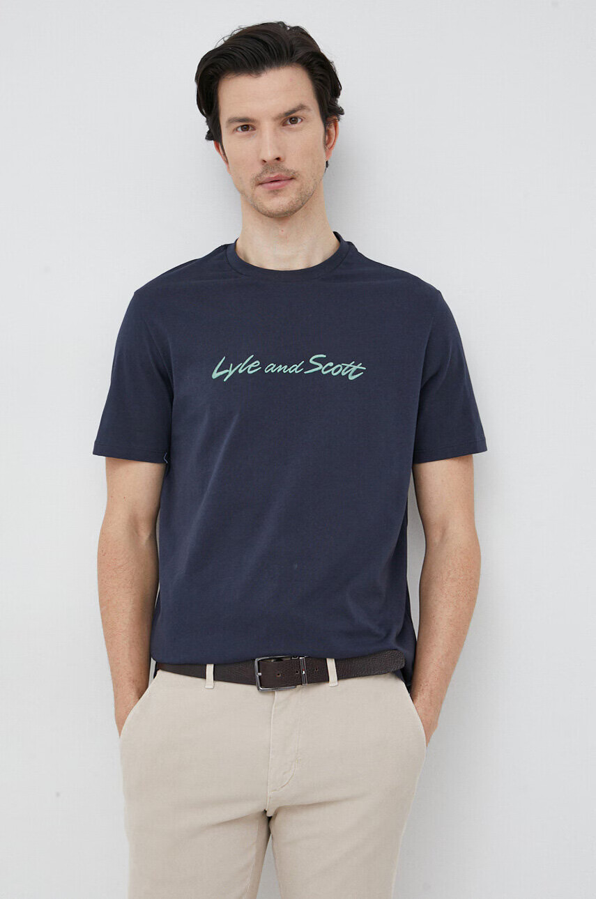 Lyle & Scott Памучна тениска в тъмносиньо с апликация - Pepit.bg