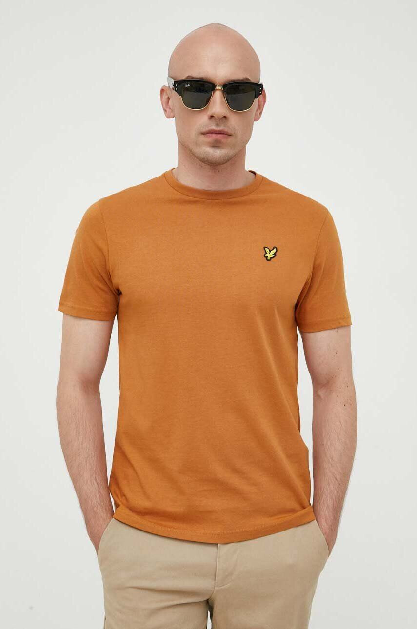 Lyle & Scott Памучна тениска в кафяво с изчистен дизайн - Pepit.bg