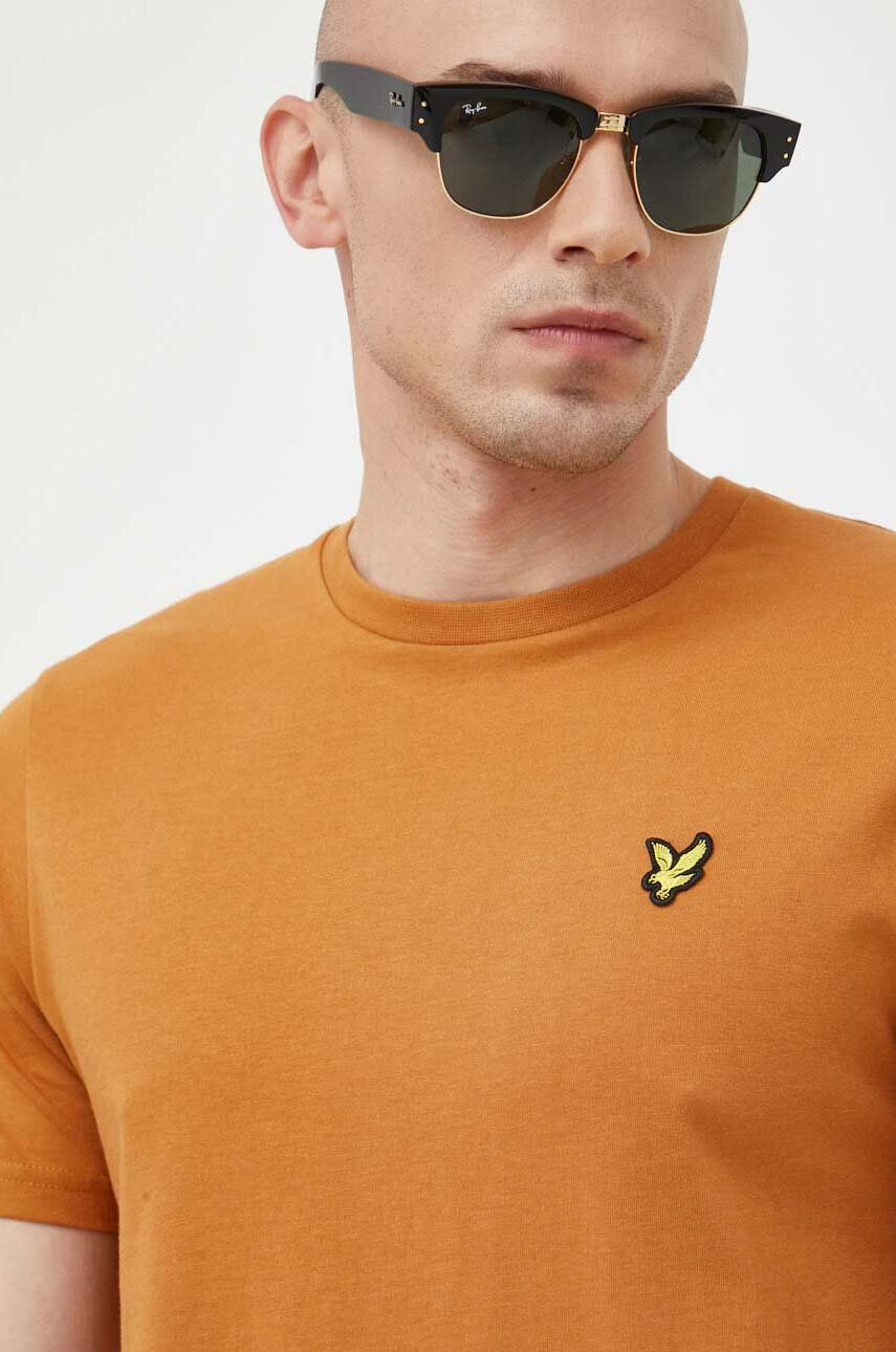 Lyle & Scott Памучна тениска в кафяво с изчистен дизайн - Pepit.bg