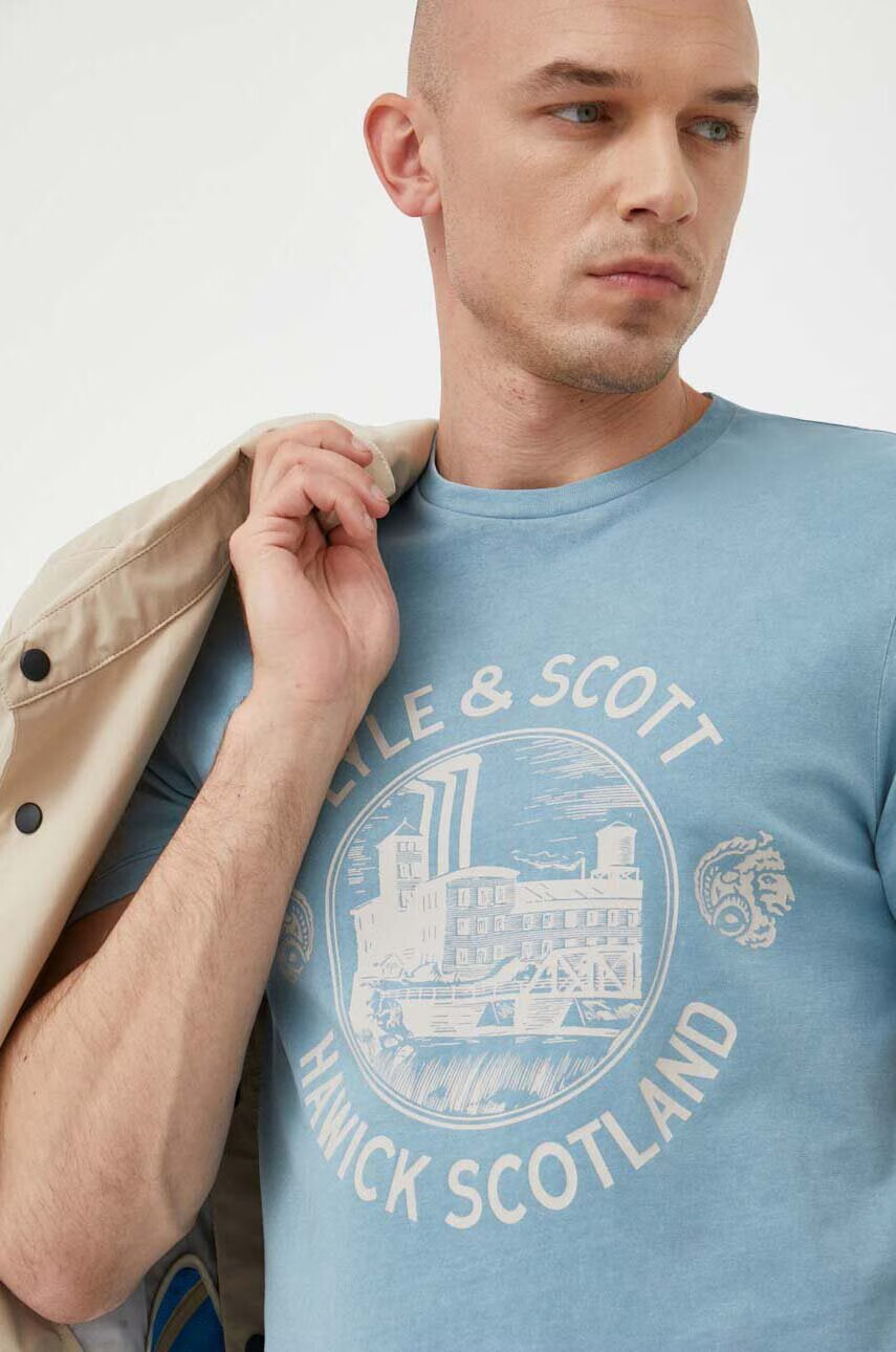 Lyle & Scott Памучна тениска в синьо с принт - Pepit.bg