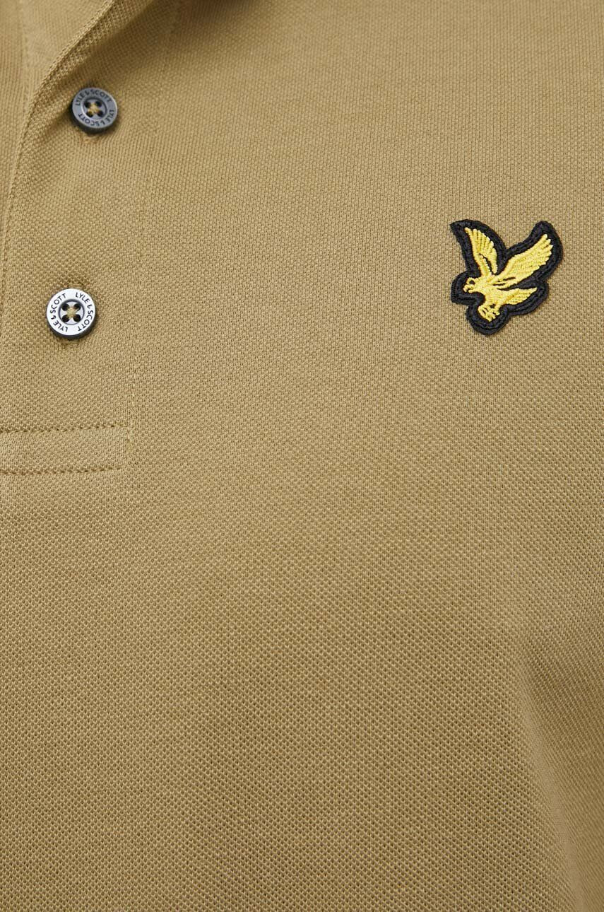 Lyle & Scott Памучна тениска с яка в зелено с изчистен дизайн - Pepit.bg