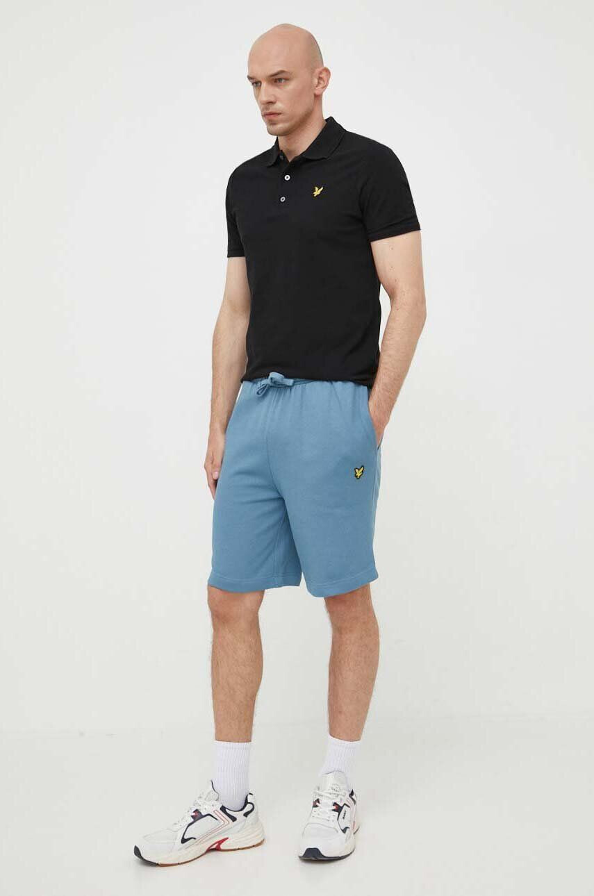 Lyle & Scott Памучна тениска с яка в черно с изчистен дизайн - Pepit.bg