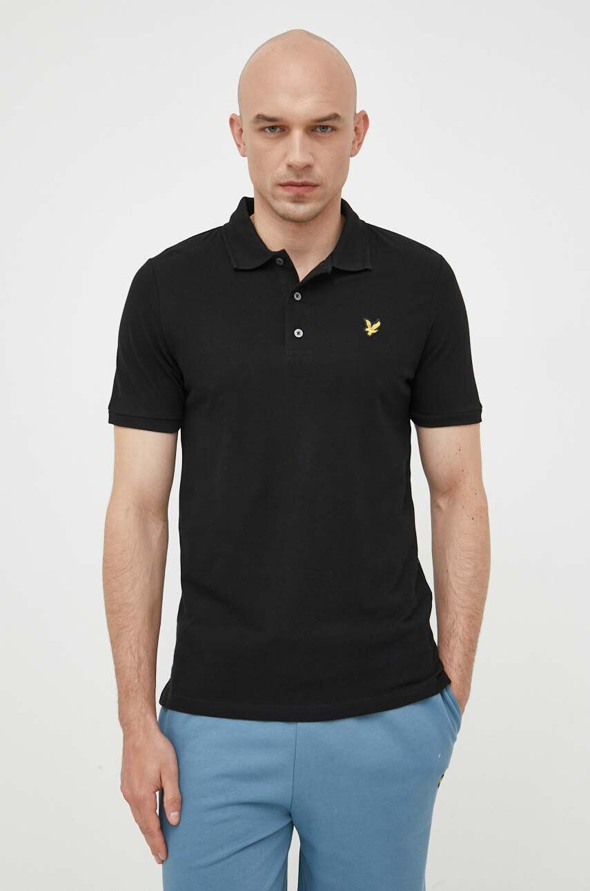 Lyle & Scott Памучна тениска с яка в черно с изчистен дизайн - Pepit.bg