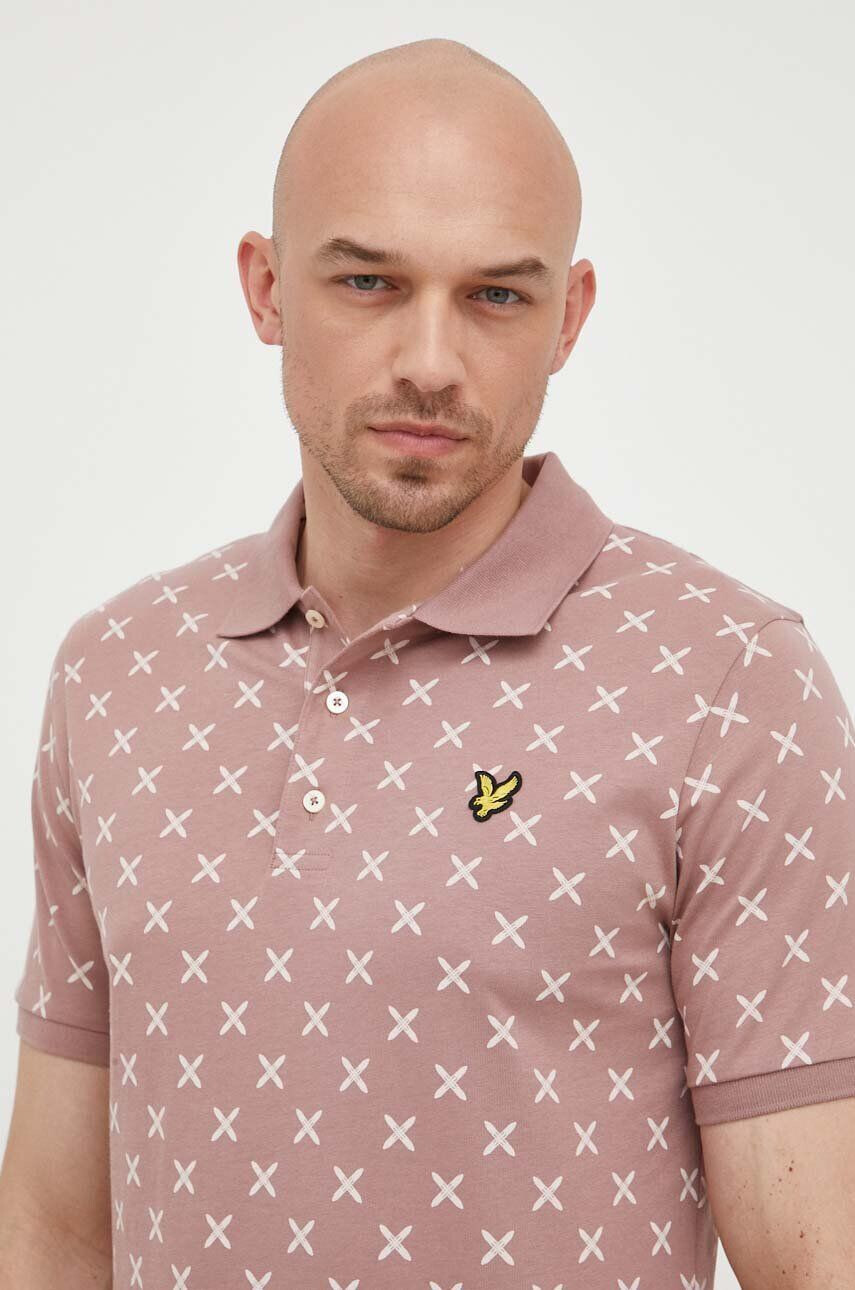 Lyle & Scott Памучна тениска с яка в розово с десен - Pepit.bg