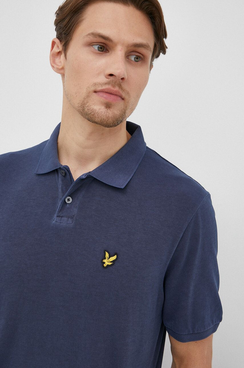 Lyle & Scott Памучна тениска с яка в тъмносиньо с изчистен дизайн - Pepit.bg