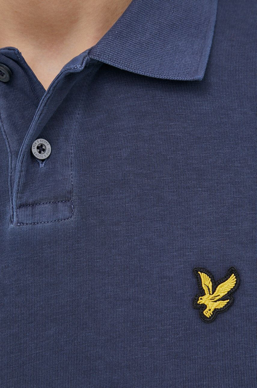 Lyle & Scott Памучна тениска с яка в тъмносиньо с изчистен дизайн - Pepit.bg