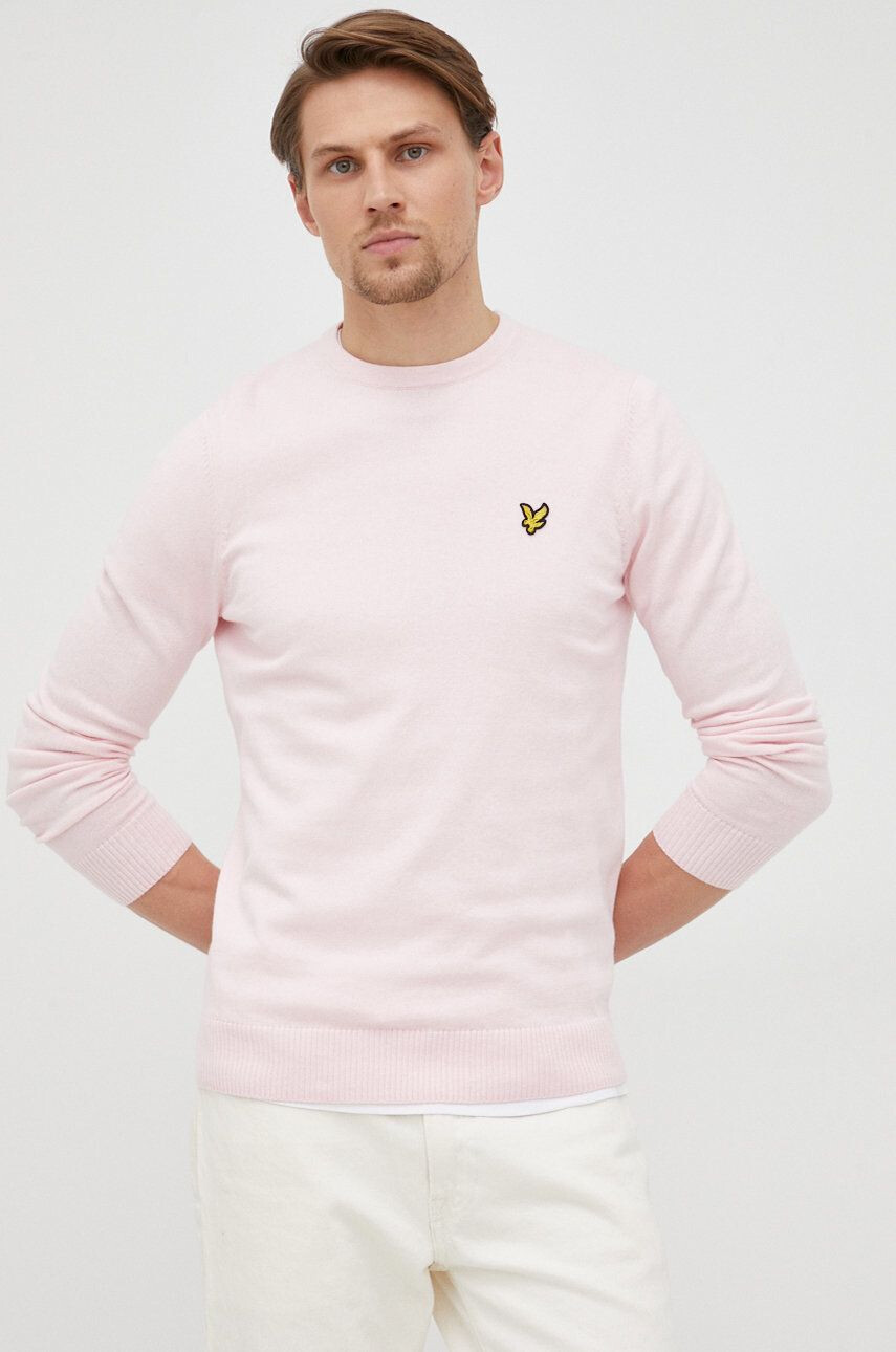 Lyle & Scott Пуловер с вълна мъжки в розово от лека материя - Pepit.bg