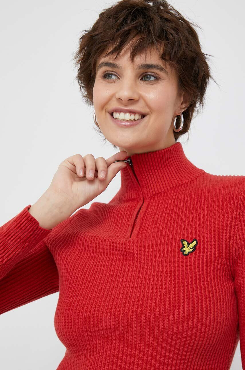 Lyle & Scott Пуловер с вълна дамски в червено от топла материя - Pepit.bg