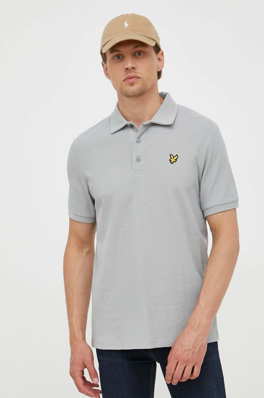 Lyle & Scott Тениска с яка в сиво с изчистен дизайн - Pepit.bg