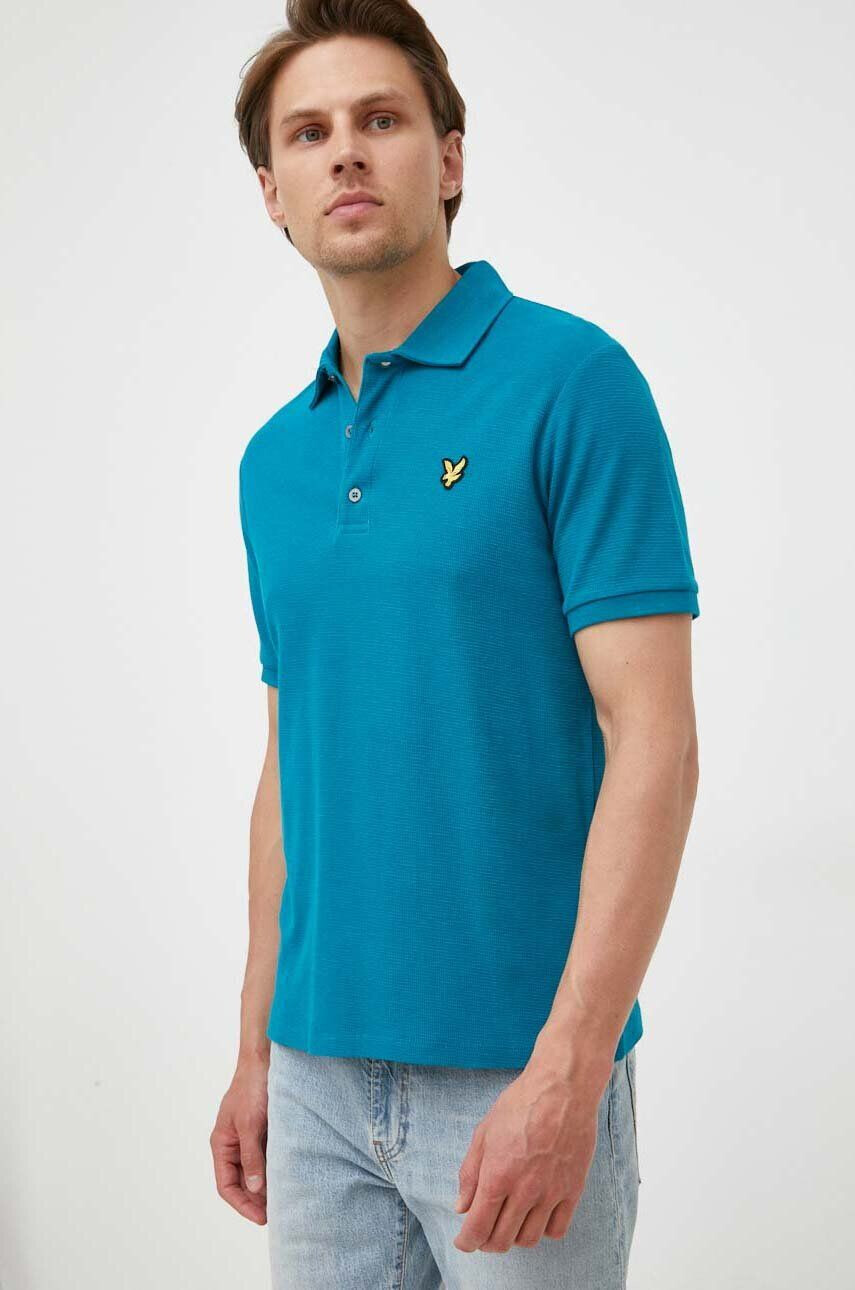 Lyle & Scott Тениска с яка в синьо с изчистен дизайн - Pepit.bg