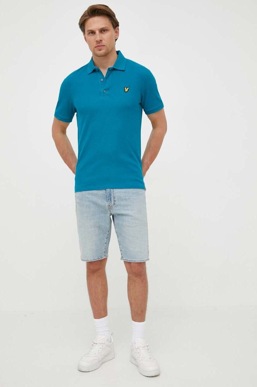 Lyle & Scott Тениска с яка в синьо с изчистен дизайн - Pepit.bg