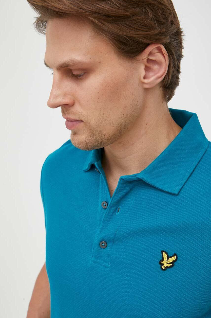 Lyle & Scott Тениска с яка в синьо с изчистен дизайн - Pepit.bg