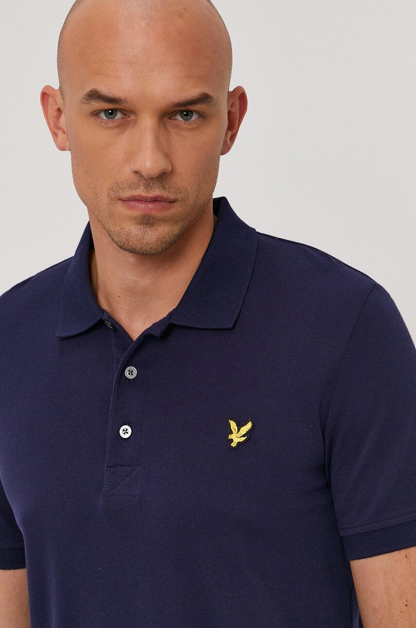 Lyle & Scott Тениска с яка мъжка в тъмносиньо с изчистен дизайн - Pepit.bg