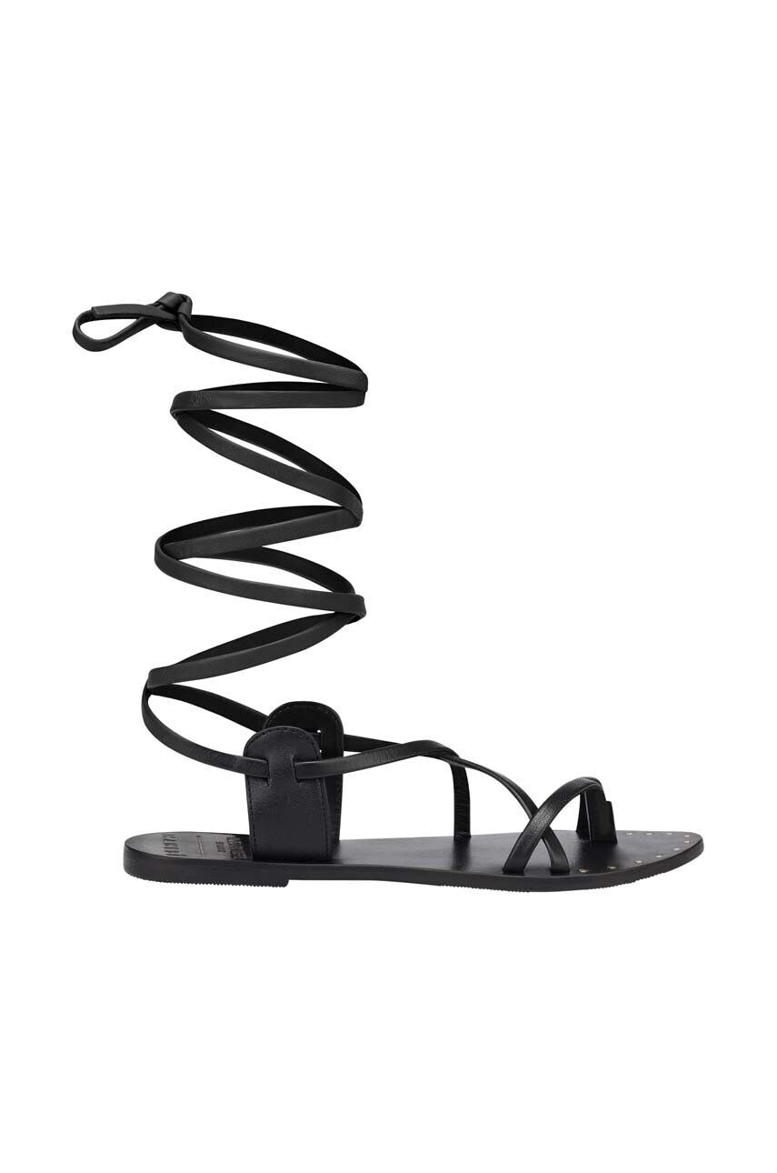 Manebi Кожени сандали Tie-Up Leather Sandals в черно L 7.0 Y0 - Pepit.bg